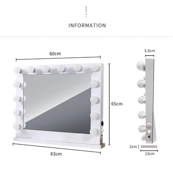 80 x 65cm Ar Gaismas Liela Iedomība Spogulis , Ar 14 LED Spuldzes Rotējošo Dimming Un USB Lādēšanas Portu Iedomība Spogulis