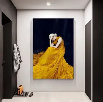 80x120cm Sievietes ar Dzeltenu Kleitu Audekls Mākslas Plakāti Mājas Dzīvojamā Istaba Dekori