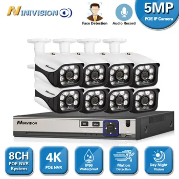 8CH 4K Ultra HD POE Tīkla Video Drošības Sistēmu, 8MP, H. 265+ VRR Ar 8pcs 5MP Ūdensnecaurlaidīgu IP Kameras CCTV Drošības Komplekts