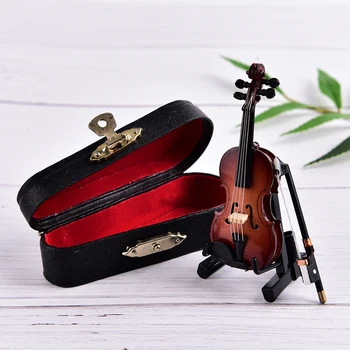 8cm Koka Mūzikas Instrumentu Kolekcijas Dekoratīvi Rotājumi Karstā Mini Vijole Ar Atbalstu Miniatūra Apdare Dāvanas