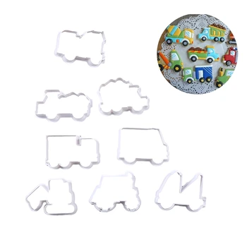 8Pcs/Set Cute Karikatūra Cookie Cutter Rīki 3D Plastmasas Pārvadājumi Auto Pelējuma DIY Mīklas Spiešanu Cepumu Cepšanas Veidnē