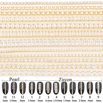 9-10 CM Spīdīga Nagu Zircon Ķēdes Nail Art Zelta Bāzes Pērle Ķēdes Fototerapijas Nagu Rotājumu Nail Art Rotājumi DIY Rotaslietas