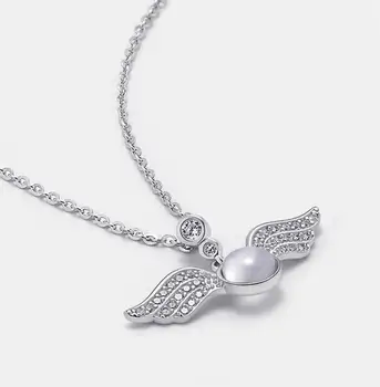 925 Sterling Silver Opal Eņģeļa Spārnus Šarmu Kulons sānslīdi kaklasaite korejas Kaklarota Meiteni Sieviešu Paziņojumu Kāzu Rotaslietas dz276
