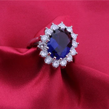 925 Sterling Sudraba Saule Ziedu Gredzens Sieviešu Lixury Modes Red/Blue Zircon Klasiskās Rotaslietas Puse Dāvana Sieviešu Iesaistīšanās Dāvanas