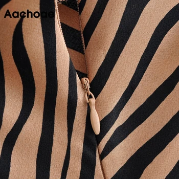 Aachoae Elegants Zebra Drukāt Svārki Ar Augstu Jostas Birojs Valkā Midi Svārki Modes Līnijas Satīna Svārki Sieviešu Ir 2021. Mujer Faldas