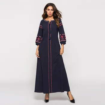 Abaya Dubaija Turcija Musulmaņu Modes Kleita, Hijab Sievietēm Musulmaņu Garām Piedurknēm Izšūti Arābu Plus Szie Kleita Islāmu Jilbab Kleita