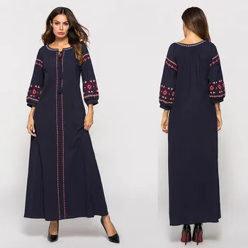 Abaya Dubaija Turcija Musulmaņu Modes Kleita, Hijab Sievietēm Musulmaņu Garām Piedurknēm Izšūti Arābu Plus Szie Kleita Islāmu Jilbab Kleita