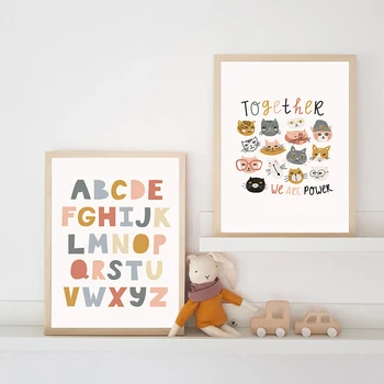 ABC Alfabēta Bērnudārzos, Plakātu, lai nošautu Quote Sienas Art Print Kanvas Glezna Jauda Kaķu Attēlus bērniem, Bērnu Istabas Interjers