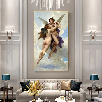 Aestheticism Cupid Un Psihe Bouguereau Kanvas Glezna Viesistabā Mājas Dekoru Mūsdienīga Sienas Māksla, Eļļas Glezna Plakāti Bildes