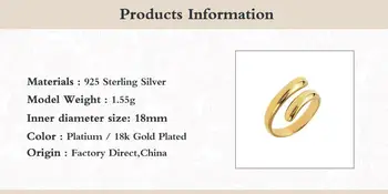 Aide 925 Sterling Silver, Gold-Plated Vienkārši Resizable Gredzenu Slim Vilināt Resizable Kārta Klipus Apli Sieviešu Modes Rotaslietas