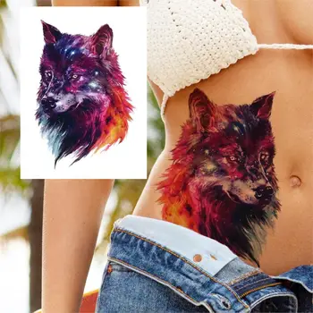 Akvarelis Vilks Pagaidu Tetovējums Sievietēm, Vīriešiem, Pieaugušajiem, Bērniem, Lauva, Tīģeris Viltus Fox Tetovējumu Uzlīmes Reāli Mežģīņu Ziedu Tatoos Viduklis