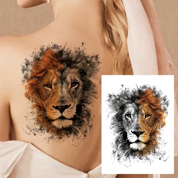 Akvarelis Vilks Pagaidu Tetovējums Sievietēm, Vīriešiem, Pieaugušajiem, Bērniem, Lauva, Tīģeris Viltus Fox Tetovējumu Uzlīmes Reāli Mežģīņu Ziedu Tatoos Viduklis