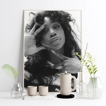 Amerikas Ritma Un Blūza Dziedātāja Sza Mākslas Plakātu, Seksīga Meitene, Melns Un Balts Portrets Mākslas Izdrukas, Zvaigzne Hip-Hop Dziedātājs Sienas Attēlu