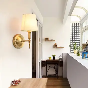 Amerikāņu Lauku vara sienas lampa, vienkārša auduma lampas guļamistabas gultas sienas lampas dzīvojamā istabā lampa vienu galvu koridora sienas lampas