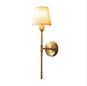 Amerikāņu Lauku vara sienas lampa, vienkārša auduma lampas guļamistabas gultas sienas lampas dzīvojamā istabā lampa vienu galvu koridora sienas lampas