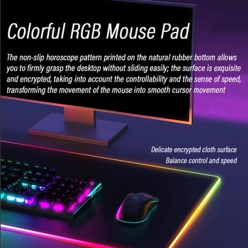 Anime Rick RGB Mouse Pad Black Neona gaismas Spēlētājs Piederumi LED peles paliktnis Liela PC Galda Spēlēt Mat ar Aizmugurgaismojumu spēļu galda