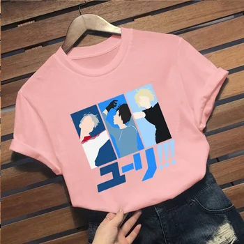 Anime Unisex Jurijs on Ice T-krekls ar Īsām Piedurknēm Tees Harajuku
