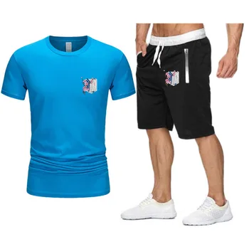 Anime Žetons Drukāšana Vīriešiem Lielgabarīta T-krekls 2021Harajuku Zīmola Komplekti, Vīriešu Apģērbu Vasaras Streetwear Pludmales Šorti Tracksuit