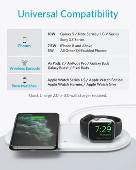 Anker Bezvadu Lādēšanas Stacijas, 2 in 1 PowerWave+ Pad Turētājs Apple Skatīties 5/4/3/2, Bezvadu Lādētājs iPhone 11, Pro,