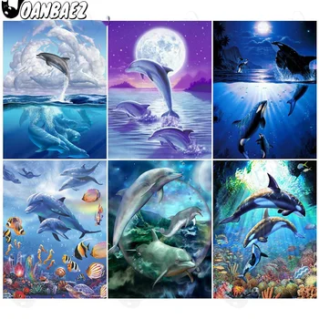 Anotācija Jūras Dzīvnieku Delfīnu Dimanta Krāsošana 5D Diy Sienas Mākslas Tropu Zivis Dimanta Izšuvumi Inkrustēts Mājas Telpu Dekorēšana Dāvanu