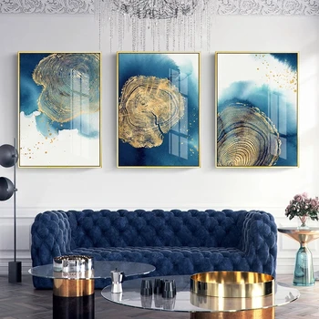 Anotācija Sienas Mākslas Zelta Blue Tree Modelis Gleznas Ziemeļvalstu Audekls Plakāti un Izdrukas, Dzīvojamās Istabas, Guļamistabas Koridora Apdare
