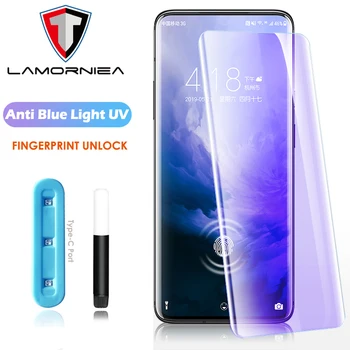 Anti Blue-Ray UV Stikls OnePlus 9 Pro Screen Protector Pilna Ekrāna Šķidro Līmi, Lai Oneplus 7 7T 8 Pro Rūdīta Stikla Plēves