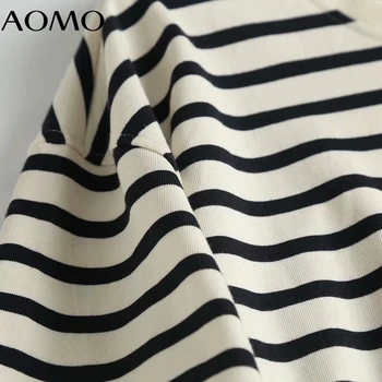 AOMO 2021. gada Vasarā Sievietēm Svītrainām Print T-krekls, Kleita Augstas Kvalitātes Īsām Piedurknēm Dāmas Midi Kleitu Vestidos 4C80A