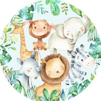 Apaļa apļa fona, bērnu dušas, dzimšanas dienas fons, Tropu augi džungļu dzīvniekiem, bērniem Puse dekori galda Attiecas YY-592