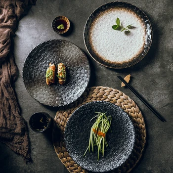 Apaļas plakanas plāksnes liels izmērs 10 collas Japāņu vienkāršs ēdiens plāksnes Japāņu restorāns keramikas plāksnes sekla šķīvja rīsus plate