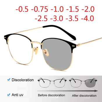 Apaļā&Kvadrātveida Metāla Brilles Rāmis Sieviešu Vīriešu Unisex Tuvredzīgs Optiskās Brilles Photochromic Brilles Recepšu -0.5 -1.0, Lai -5.0