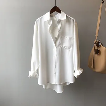 Ar garām Piedurknēm, Elegants Krekls Balts Melns Sexy Pogu Vintage Blūze Savukārt Apkakle Biroja Dāmas Sieviešu Krekls Gadījuma