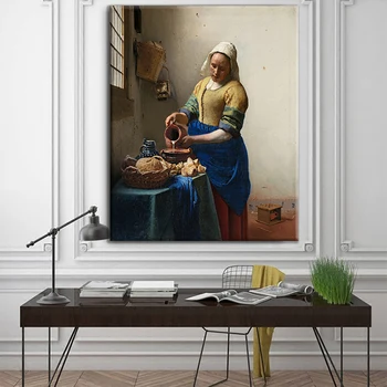Ar Milkmaid, Ko Johannesa vermēra gleznu Sienas, Mākslas Plakātu Drukāt Audekls, Eļļas Glezna Mājas Dekoratīvu Attēlu Dzīvojamā Istaba Bezmaksas Piegāde