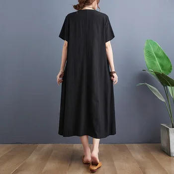 Ar īsām piedurknēm kokvilnas veļa vintage kleitas sievietēm gadījuma zaudēt ilgi sievietes vasaras kleita elegants apģērbs ir 2021.
