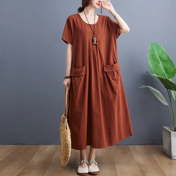 Ar īsām piedurknēm kokvilnas veļa vintage kleitas sievietēm gadījuma zaudēt ilgi sievietes vasaras kleita elegants apģērbs ir 2021.