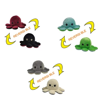 Astoņkāji Lelle Plīša Pildījumu Reverse Rotaļlietas, Mīkstās Double-Sided Flip Smieklīgi Emocijas Lelle