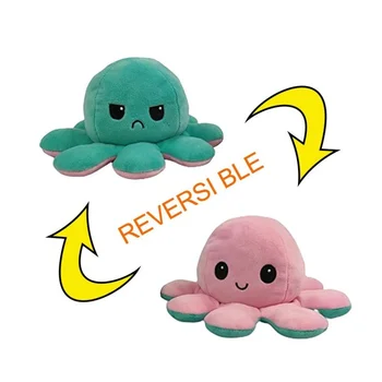 Astoņkāji Lelle Plīša Pildījumu Reverse Rotaļlietas, Mīkstās Double-Sided Flip Smieklīgi Emocijas Lelle