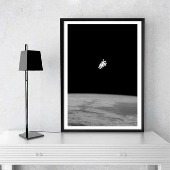 Astronauts Spaceman Jauns Mēness Sienas Mākslas Audekla Glezna Melnā un Baltā Plakāti un Izdrukas Bērnu Istabas Sienas Dekors Zēni Dāvanas