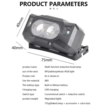 Atkārtoti Uzlādējams lukturis LED Lukturu Ķermeņa Kustības Sensors, Galvas Lukturīti Kempings Lāpu Gaismas Lampa Ar USB Iebūvēts Akumulators