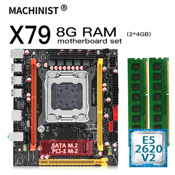 ATSLĒDZNIEKS X79 pamatplates LGA 2011 set komplekts Intel xeon E5 2620 V2 CPU procesoru, DDR3 8G(2*4G) ECC REG RAM Atmiņas X79-V273A