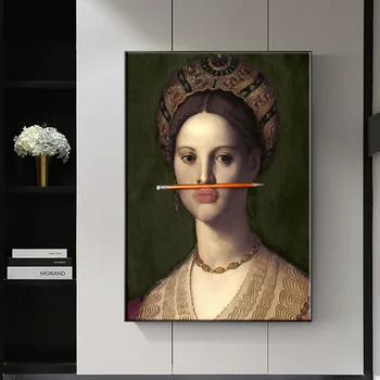 Attēli Interjera Klasisko Eiropas Sieviete Izdrukas Sienas Mākslas Moduļu Jautri Lūpām Pildspalvu, Plakātu, Gleznu Cuadros Uz Audekla Dzīvojamā Istaba
