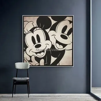 Audekls Gleznas Disney Cartoon Melnā un Baltā Mickey Mouse Minnie Plakāti un Izdrukas Sienas Mākslas Ainu Bērnu Istabas Mājas Dekoru