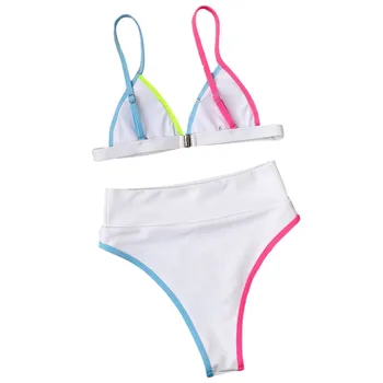 Augsta Vidukļa Peldkostīms Sievietēm Krāsains Svītru Pusē Bikini Komplekts Push Up Peldkostīmi Sieviešu peldkostīms Vasaras Beachwear Biquini
