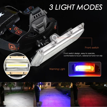 Augstas Jaudas Visvairāk Spilgti COB LED USB Lādējams Galvas Lukturis balts&red&blue light 3-Režīmu Lukturis Ūdensizturīgs Kempings Apgaismojums