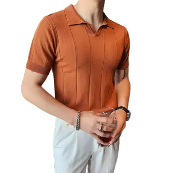 Augstas Kvalitātes Elpojošs Cietā Svītrains Polo Krekls Vīriešiem Ir 2021. Vasaras Modes Polos Para Hombre Korejas Vīriešu Slim Fit 6 Krāsu Spēles