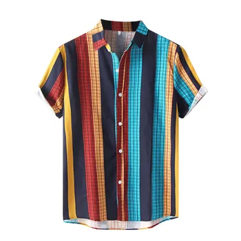 Augstas Kvalitātes Jaunu Vīriešu Krekls Modes Gadījuma Izvēles Svītru Drukāt Īsām Piedurknēm Pogas Turn-down Krekls Camisas Para Hombre 2021