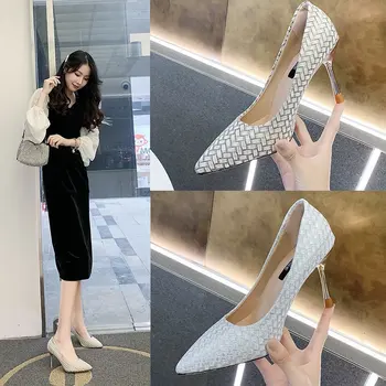 Augstas papēžiem kurpes ar smailiem jaunu sekla muti pārsegs kājām korejas plānas papēžiem profesionālo sieviešu shoes988