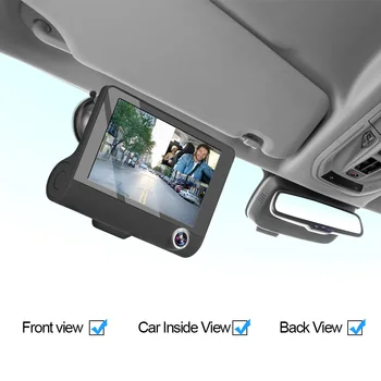 Auto DVR Auto Registrator DVR 3 Kameras Objektīvs Dash Cam Dual Objektīvs Atbalsta Atpakaļskata Kamera 4.0 Collu Dash Kameru Video Ieraksti