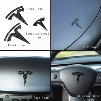 Auto logo vāks ABS oglekļa šķiedras uzlīme par Tesla Model 3 stūre priekšā, aizmugurē, Bagāžnieka logo Emblēma apdare uzlīmes uzlīmes