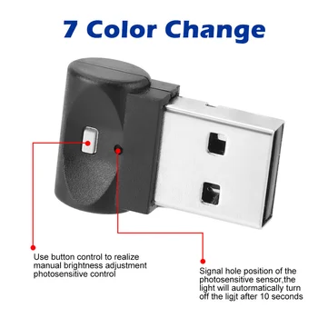 Auto USB LED Kontroles Pogu 7 Krāsas, Atmosfēra Lampas Dekoratīvās Spuldzes Portatīvo Auto Interjers Mājas Klēpjdators Apkārtējās Gaismas