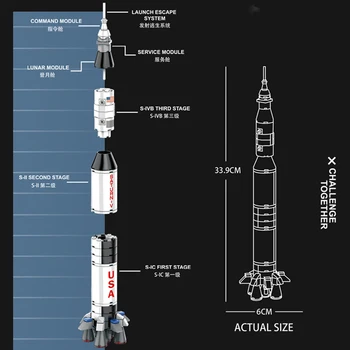 Autors Ekspertu Idejas Bloki Apollo Saturn V Pārvadātājs Raķešu Kosmosa Celtniecības Bloki 7022 Km Moduļu Ķieģeļi Tehniskais Modelis Rotaļlietas